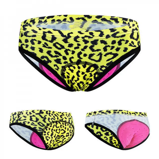 X3R Bicycle Cycling Fixture Stretch Underwear Bicycle Shorts Yellow Leopard Print - Shop at LoveMi