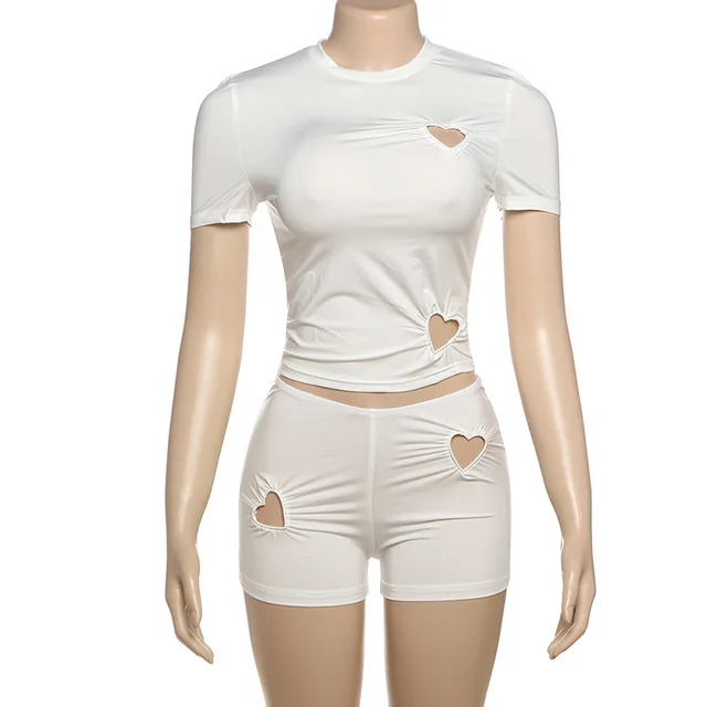 Women's Personality Fashion Solid Color Simple Set M White Shorts Suit - Shop at LoveMi