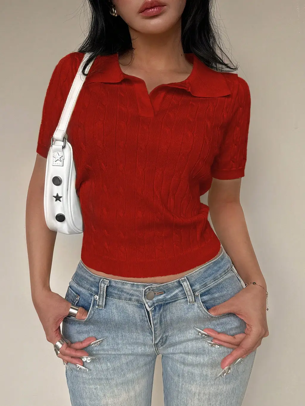 Fashion Solid Color Women's Polyester Top - Red