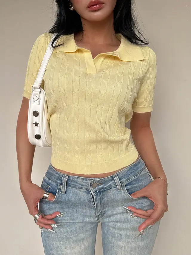 Fashion Solid Color Women's Polyester Top Yellow - Shop at LoveMi