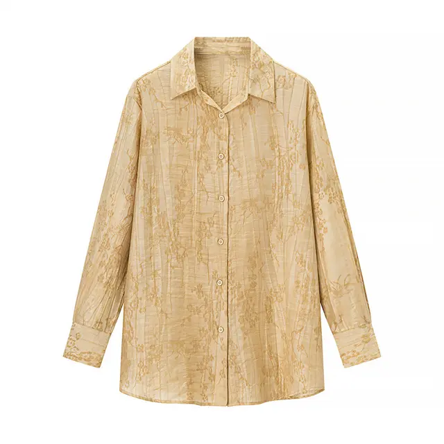 Jacquard Loose fitting Shirt Casual Pants Two piece Suit Yellow Top - Shop at LoveMi