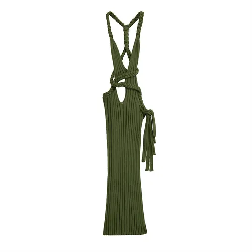 Elegant Knitted Halter Sheath Dress Slim Fit Army Green - Shop at LoveMi