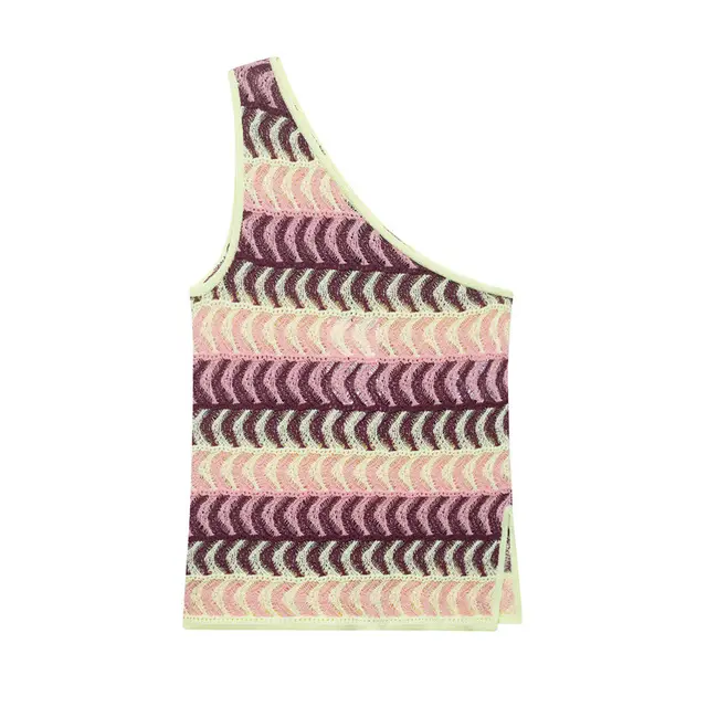 Texture Knitted Asymmetric Oblique Shoulder Tops - Shop at LoveMi