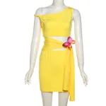 Women's Hollow Out Strap Solid Color Jumpsuit Skirt - Yellow