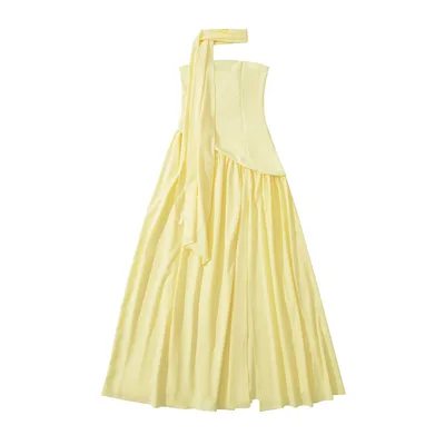 Off neck Waist Tube Top Dress Yellow - Shop at LoveMi
