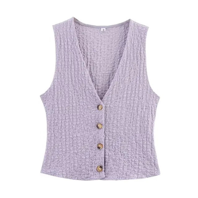 Texture Vest Top Texture Straight leg Pants Suit Purple Top - Shop at LoveMi