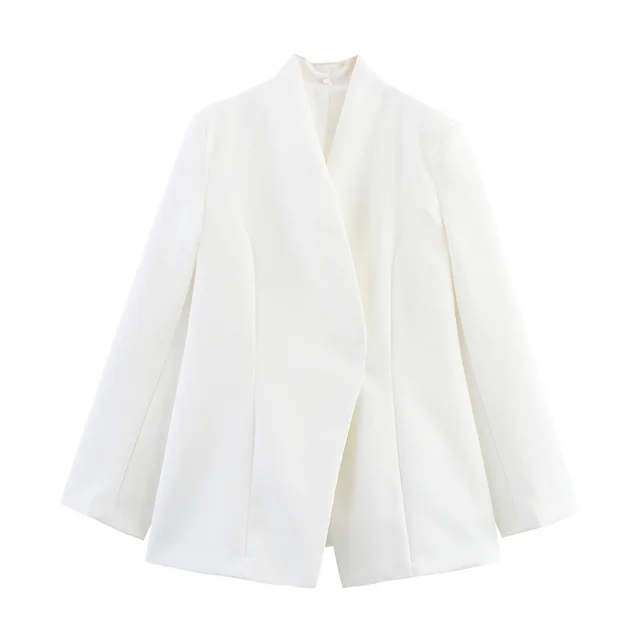 Solid Color Slim fit Buttoned Long Sleeve Suit Coat White - Shop at LoveMi