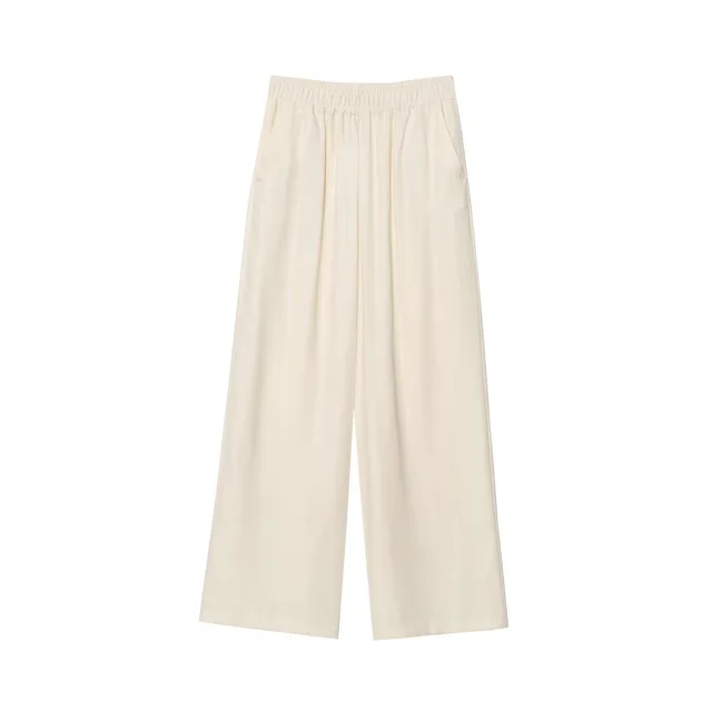 Elastic Waist Comfortable Wide Leg Casual Trousers Apricot Pants - Shop at LoveMi