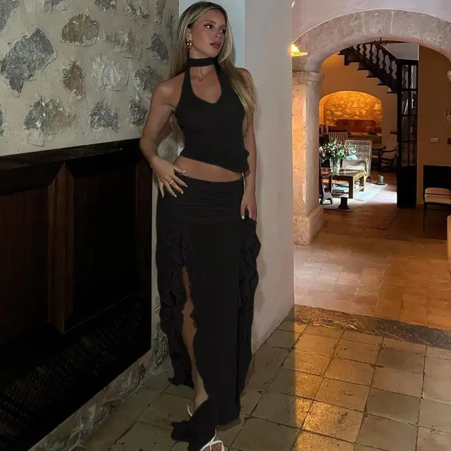 Summer Women's Cropped Vest Skirt Suit Black - Shop at LoveMi