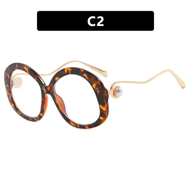 Plain Personality Vintage Pearl Anti blue Light Glasses C2 White Leopard Grain - Shop at LoveMi