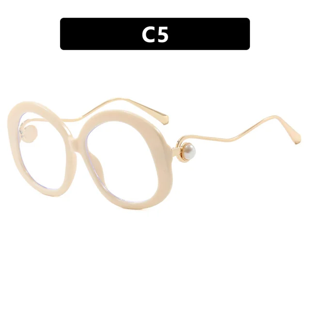 Plain Personality Vintage Pearl Anti blue Light Glasses C5 M Frame Transparent Lens - Shop at LoveMi