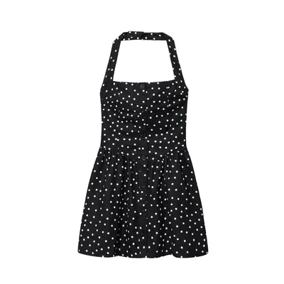 Summer Polka Dot Halter Backless Button Short Dress - Shop at LoveMi
