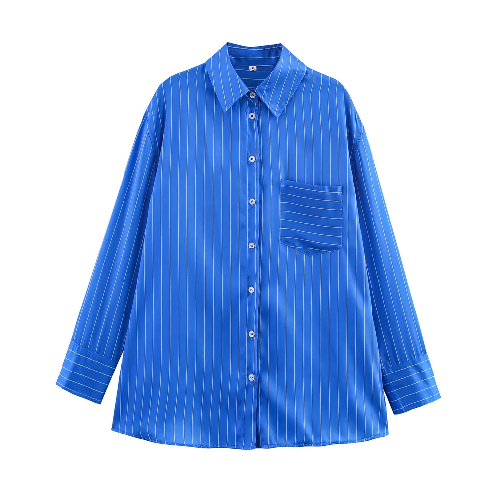 Loose Striped Shirt Pajamas Pants Suit - Top - View 1