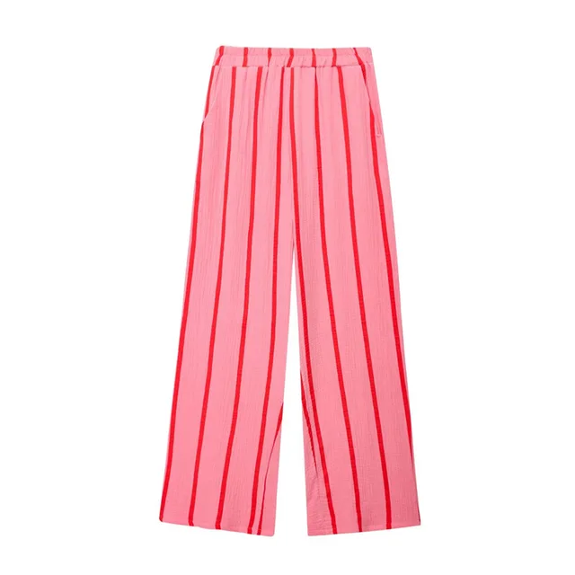 Summer Stripes Bubble Cotton Loose Casual Shirt Loose Casual Wide Leg Pants Suit Pants - Shop at LoveMi