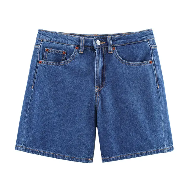 Summer European And American Style Initial Color Mid Waist Casual Denim Shorts Blue - Shop at LoveMi