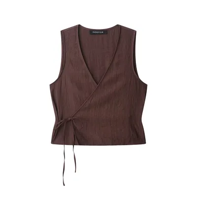 Pure Wind Wrinkle Effect Vest Top Brown - Shop at LoveMi