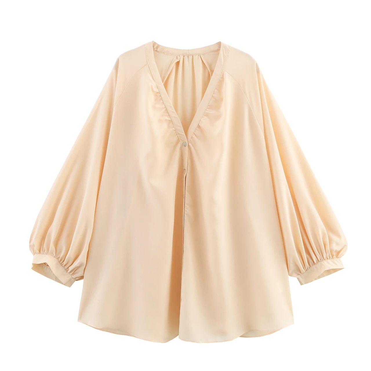 V-neck Loose Draping Long Sleeve Shirt