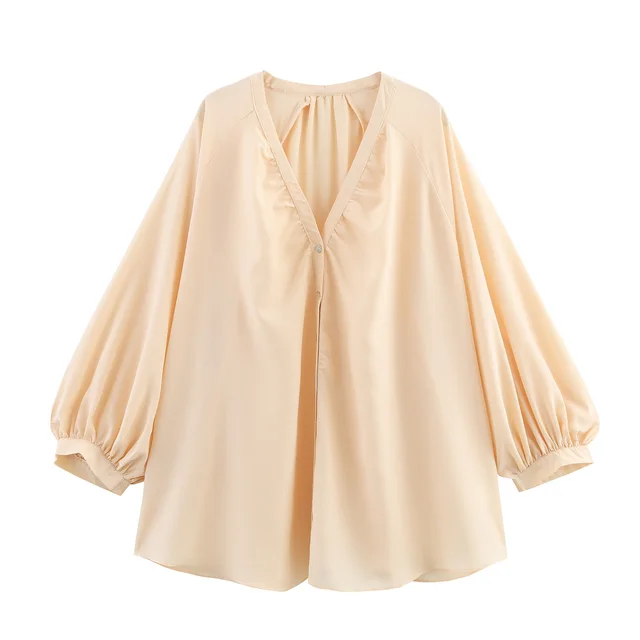 V neck Loose Draping Long Sleeve Shirt - Shop at LoveMi