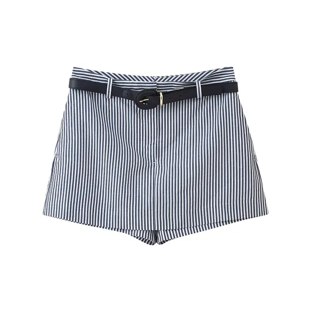Summer Stripes Belt Casual Culottes Gray - Shop at LoveMi