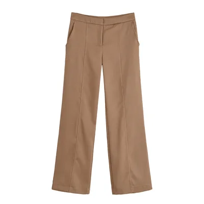 Short Sleeve Double Breasted Top High Waist Trousers Brown Pants - Shop at LoveMi