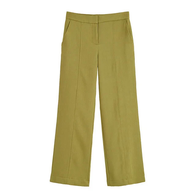 Short Sleeve Double Breasted Top High Waist Trousers Green Pants - Shop at LoveMi