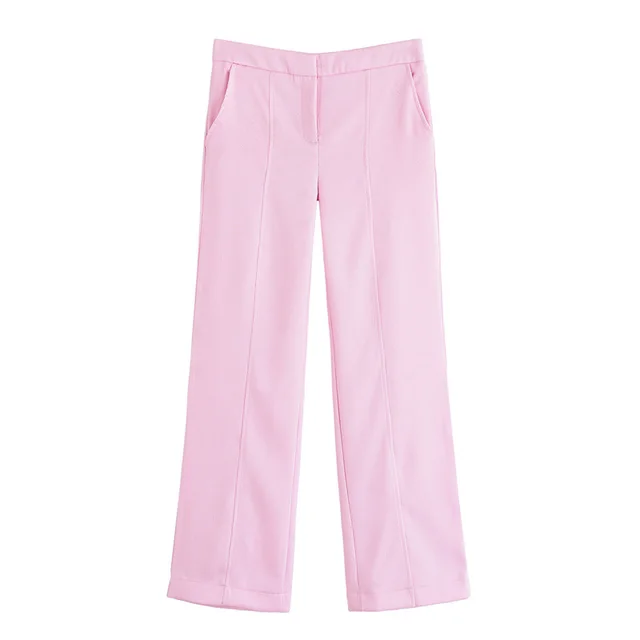 Short Sleeve Double Breasted Top High Waist Trousers Pink Pants - Shop at LoveMi