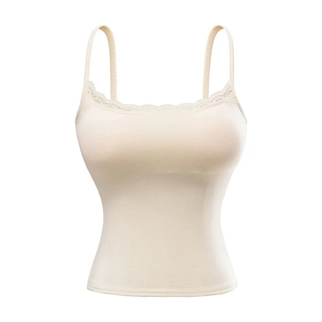 New Lace Edge Atmosphere Inner Wear Slim fit With Brassiere Pad Sweet And Spicy Vest Bottoming Shirt Evaporated Milk White - Shop at LoveMi