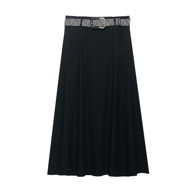 Belt Linen Blend Midi Skirt Skirt - Shop at LoveMi
