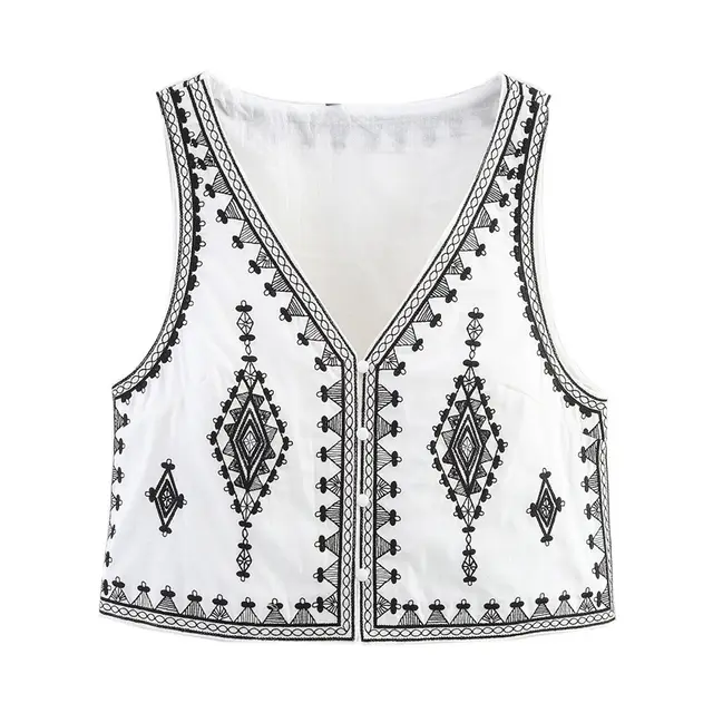 New Contrast Color Embroidered Vest Casual Shorts Suit Top - Shop at LoveMi
