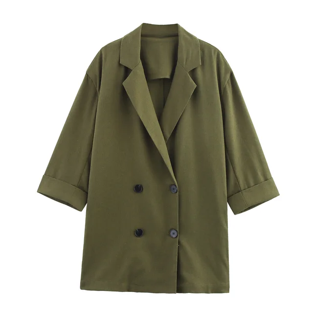 Linen Double Breasted Suit Jacket Linen Wide Leg Pants Suit Green Top - Shop at LoveMi