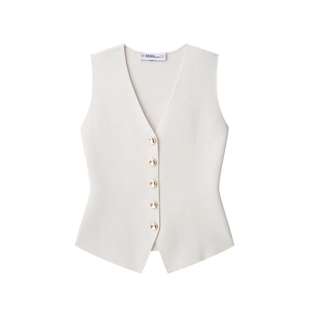 Spring And Summer Style V neck Flat Needle Vest Top White - Shop at LoveMi