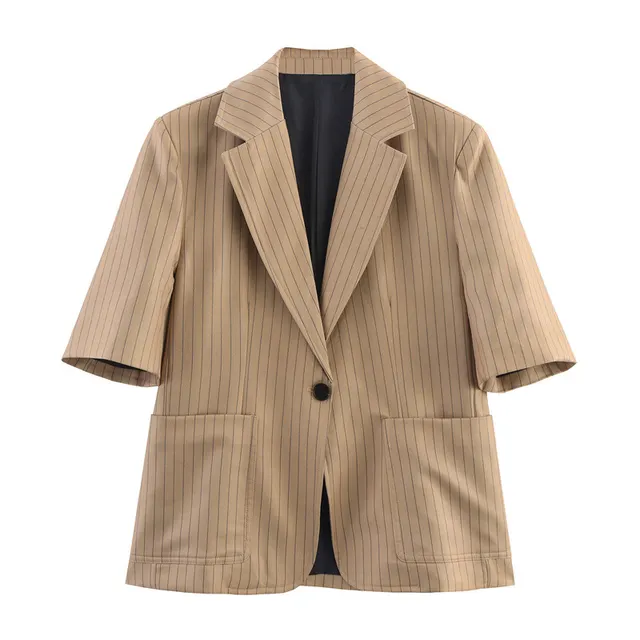 Striped Linen Blend Suit Jacket Pleated Pants Top - Shop at LoveMi