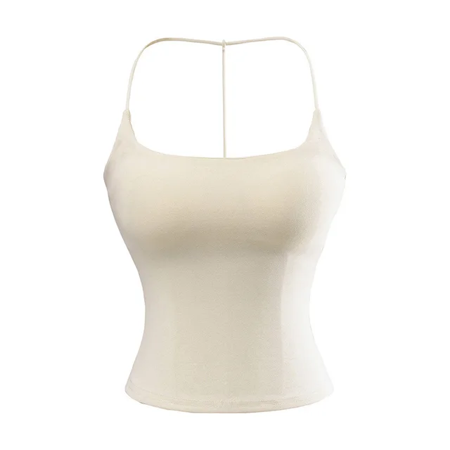 Solid Color Pure Desire Style Slim fit Detachable Chest Pad Sling Apricot - Shop at LoveMi