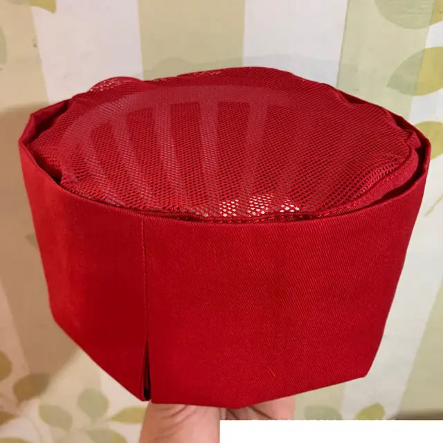 Cooking Cap Work Chef Cap Breathable Flat Top A Tall Hat Red Net Top - Shop at LoveMi