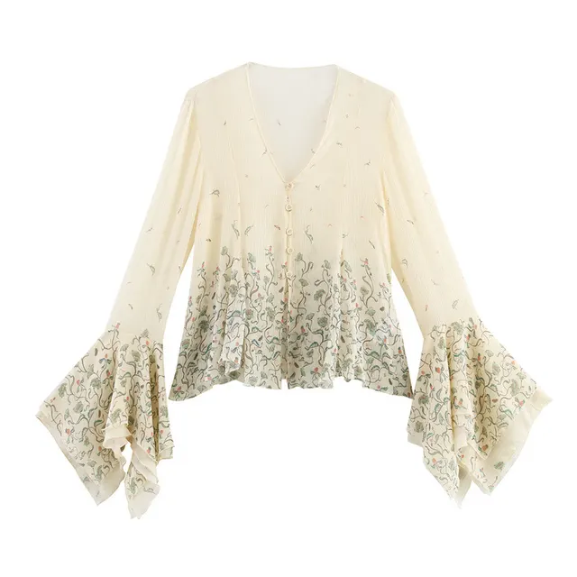 Spring And Summer Ethnic Style Floral Printed Silk Printed Shirt - Shop at LoveMi
