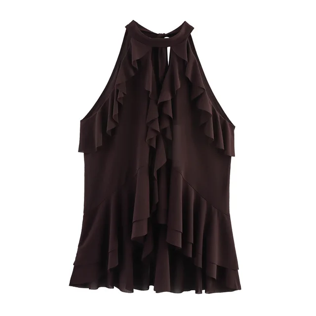 Women's Fashion Laminated Decoration Hanging Collar Top Maroon - Shop at LoveMi