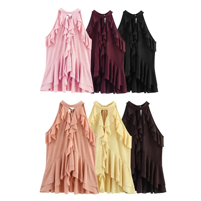 Women's Fashion Laminated Decoration Hanging Collar Top Wine Red - Shop at LoveMi