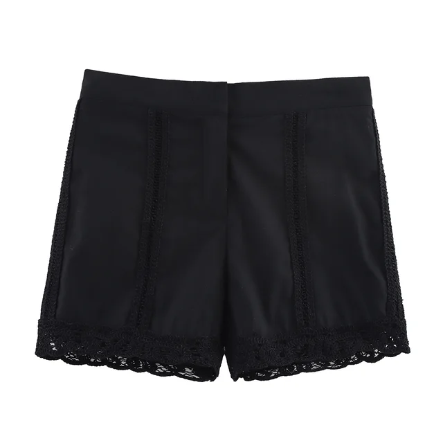 New Detail Shirt Crocheted Detail Casual Shorts Suit Women's Black Pants - Shop at LoveMi