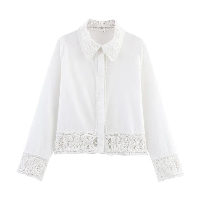 New Detail Shirt Crocheted Detail Casual Shorts Suit Women's White Top - Shop at LoveMi
