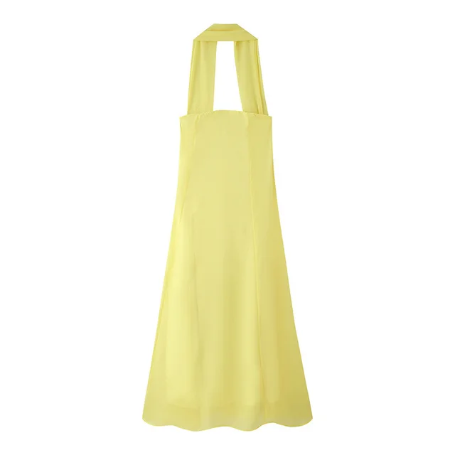 Scarf Collar Tube Top Chiffon Halter Dress Yellow - Shop at LoveMi