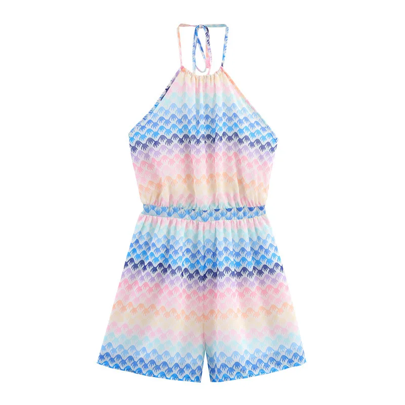 Summer Halter Backless High Waist Tight Waist Jumpsuit Light Color - Shop at LoveMi