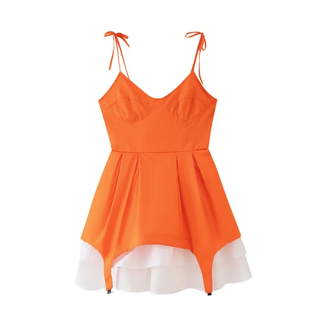 Laminated Metal Decorative Waist Trimming Short Suspender Skirt Orange - Shop at LoveMi