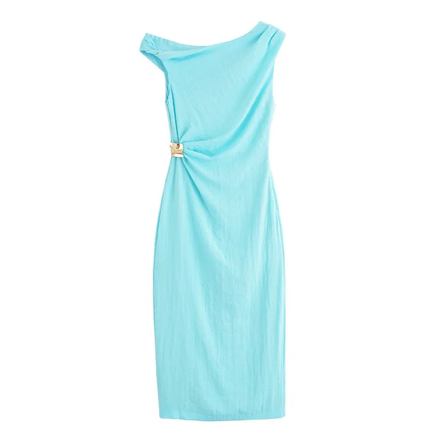 Summer Fashion Inlaid Asymmetric Women's Dress Light Blue - Shop at LoveMi