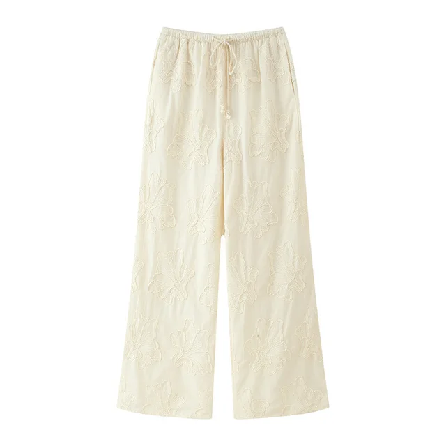 Embroidered Pajamas Style Top Pants Suit White Pants - Shop at LoveMi