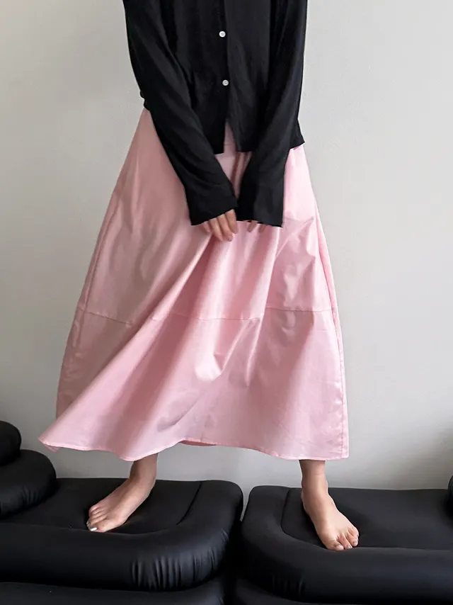 Yellow Skirt High Waist Slimming A Line Skirt Loose Cover Peach Powder - Shop at LoveMi