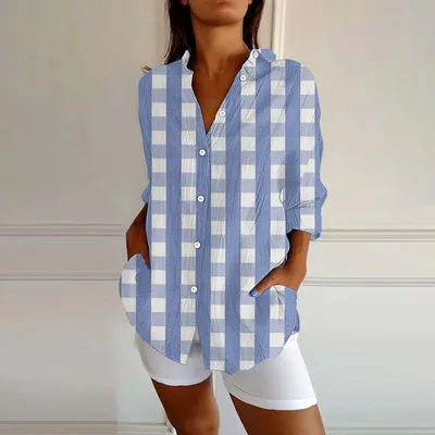 New Women's Spring And Summer Long Sleeves Plaid Printed Shirt Mcs01417 S - Shop at LoveMi