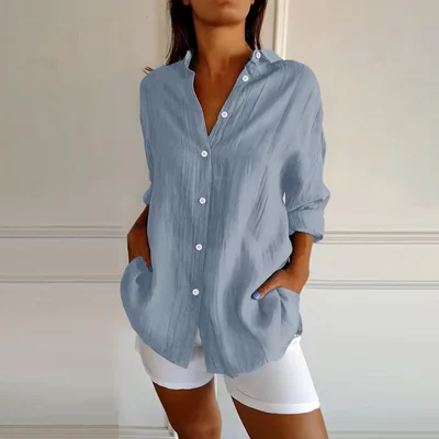 New Women's Spring And Summer Long Sleeves Plaid Printed Shirt Mcs01418 2Xl - Shop at LoveMi