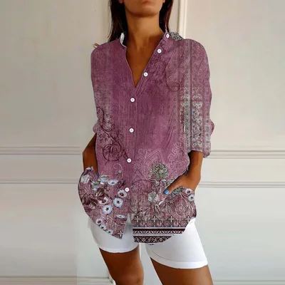 New Women's Spring And Summer Long Sleeves Plaid Printed Shirt Mcs01420 2Xl - Shop at LoveMi