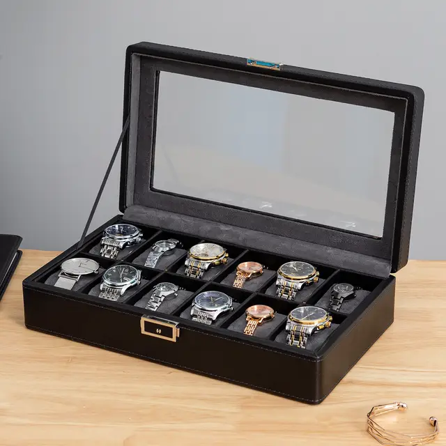 Lychee Pattern High end 3 bit 6 bit 12 bit Double layer Watch Storage Box 12 Grid - Shop at LoveMi