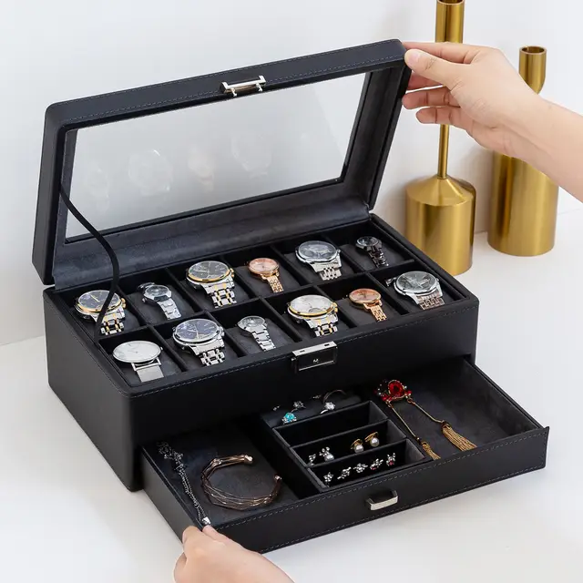 Lychee Pattern High end 3 bit 6 bit 12 bit Double layer Watch Storage Box Double Watch Jewelry Box - Shop at LoveMi
